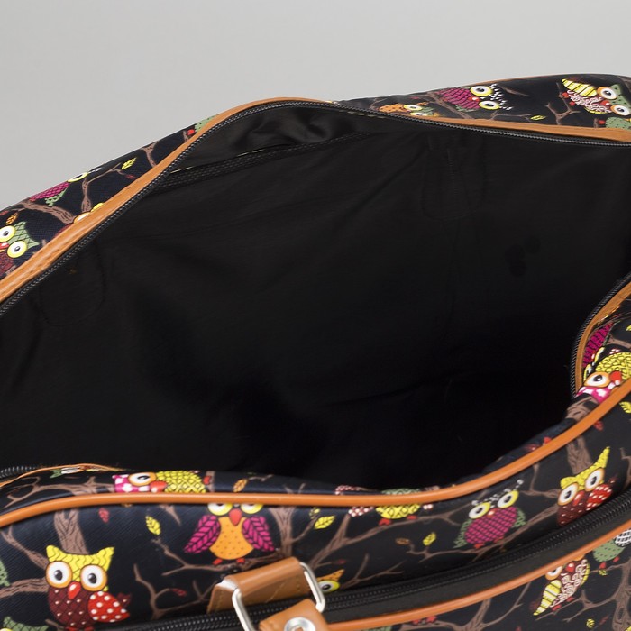Сумка дорожная "Совы", отдел на молнии, наружный карман, длинный ремень, цвет чёрный