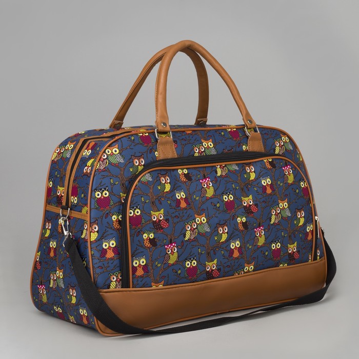 Сумка дорожная "Совы", отдел на молнии, наружный карман, длинный ремень, цвет синий