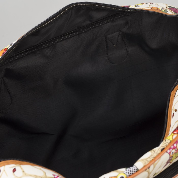 Сумка дорожная "Совы", отдел на молнии, наружный карман, длинный ремень, цвет бежевый