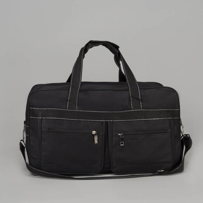 Сумка дорожная, отдел на молнии, 2 наружных кармана, длинный ремень, цвет чёрный