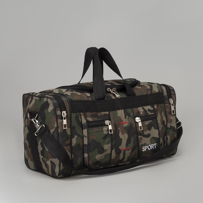Сумка спортивная "Камуфляж", отдел на молнии, 4 наружных кармана, длинный ремень, принт милитари