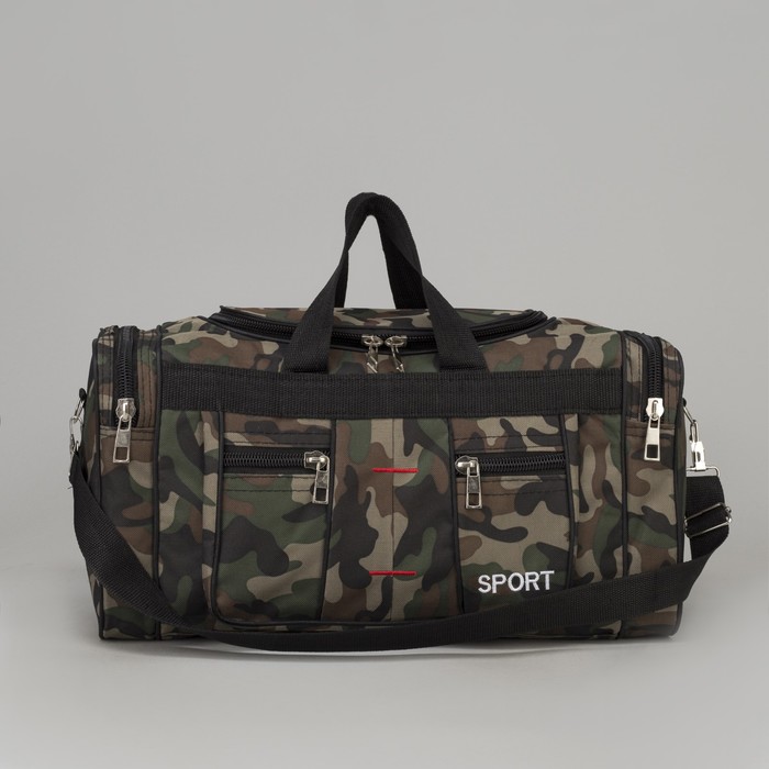 Сумка спортивная "Камуфляж", отдел на молнии, 4 наружных кармана, длинный ремень, принт милитари