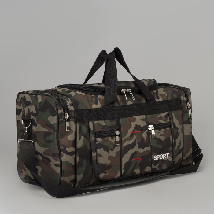 Сумка спортивная "Камуфляж", отдел на молнии, 4 наружных кармана, длинный ремень, принт милитари