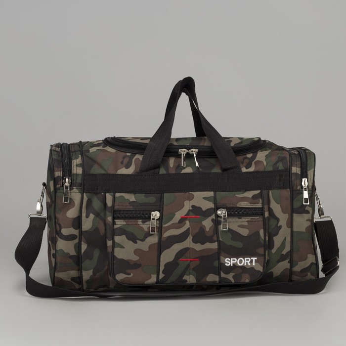 Сумка спортивная "Камуфляж", отдел на молнии, 4 наружных кармана, длинный ремень, принт милитари