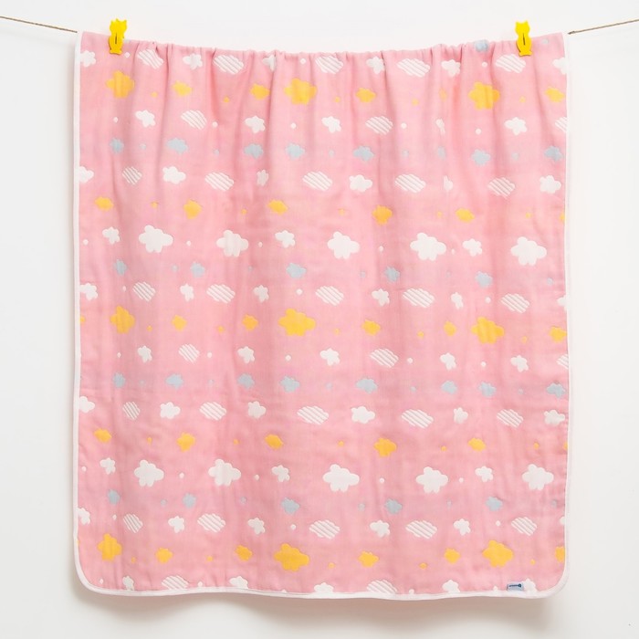 Одеяло лёгкое Крошка Я Облачка 105*105 см, муслин шестислойный, 100% хлопок