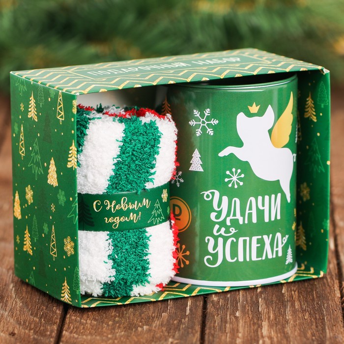 Набор "Удачи и успеха": копилка, носки универсального размера