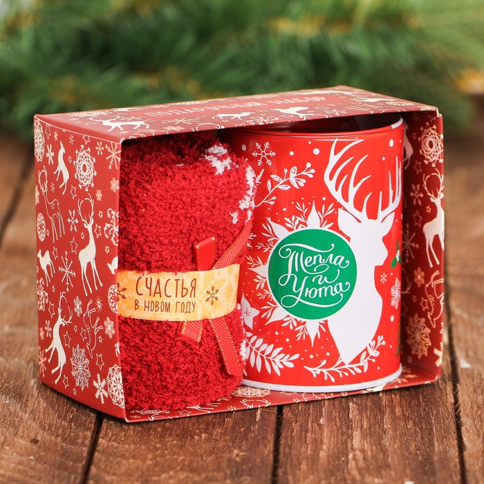 Набор "Тепла и уюта": копилка, носки универсального размера