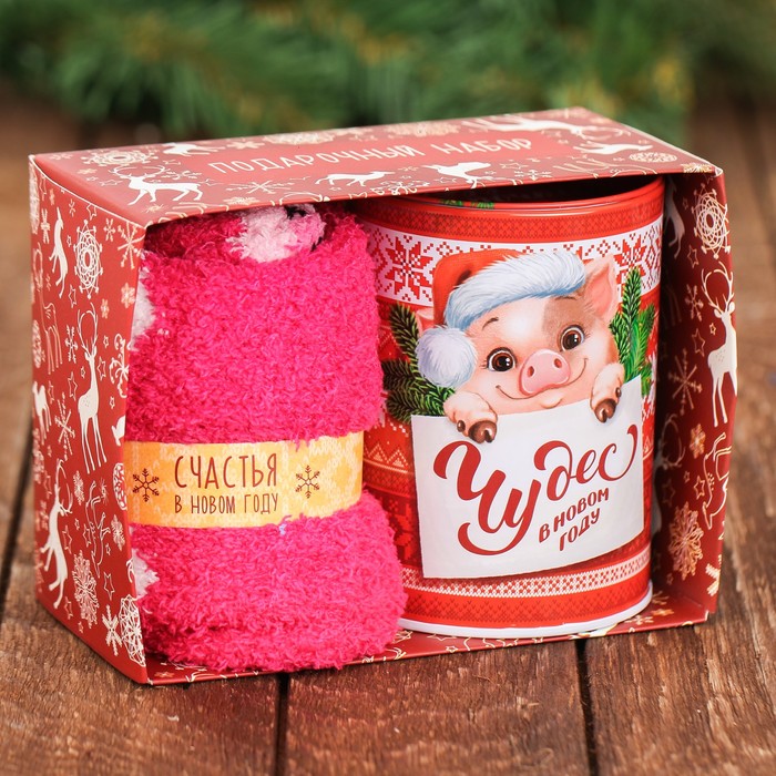Набор "Чудес в Новом году": копилка, носки универсального размера