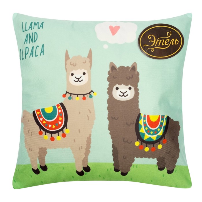 Наволочка декоративная Этель "Альпака и лама" 40 х 40 см, велюр