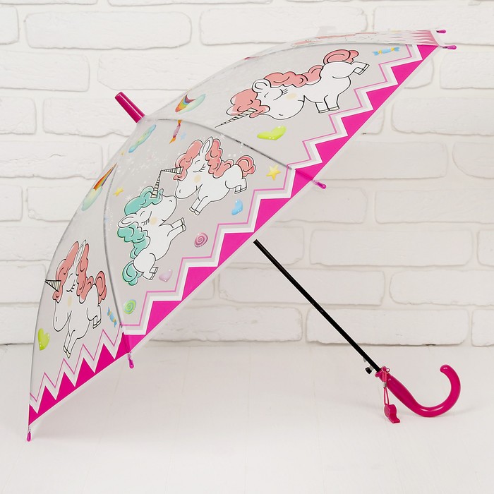 Зонт детский "Единороги", со свистком, красный