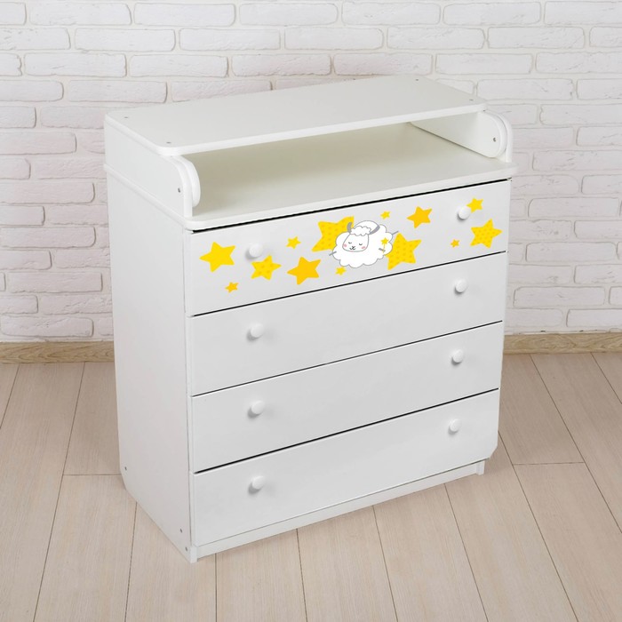 Комод детский пеленальный «Сладкие сны», 4 выдвижных ящика, с рисунком, цвет белый