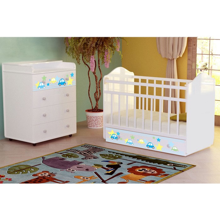 Комод детский пеленальный «Машинки», 4 выдвижных ящика, с рисунком, цвет белый