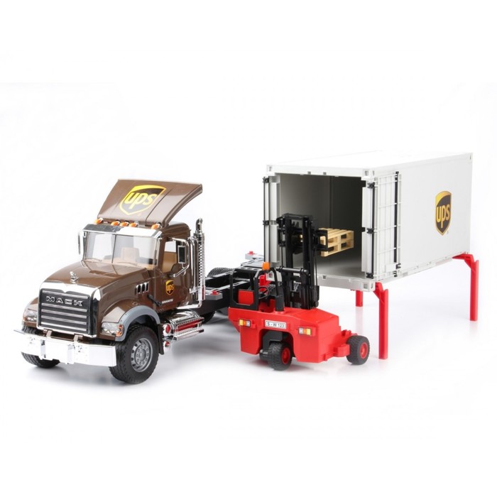 Машинка Mack "Фургон UPS", с погрузчиком и паллетами