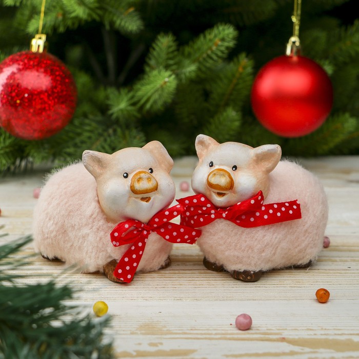 Сувенир керамика "Поросёночек в розовой шубке с бантом" МИКС 7х6х7,5 см