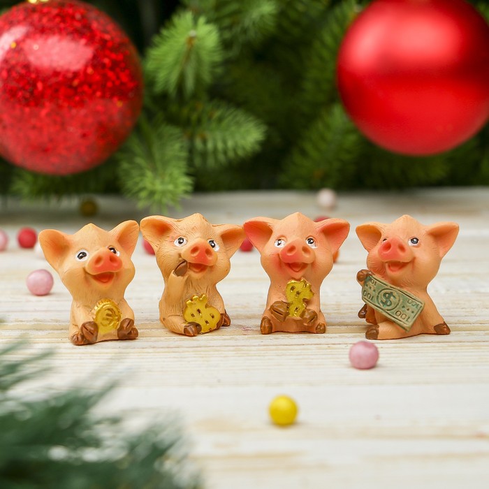 Сувенир полистоун "Поросёночек-малыш с долларами" МИКС 3х3х2 см