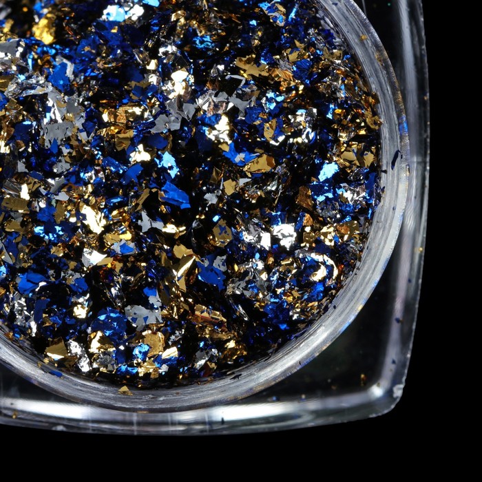 Втирка-хлопья для ногтей, 0,15гр, цвет золотой/серебристый/синий