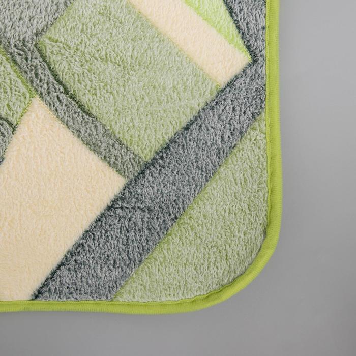 Набор ковриков для ванной и туалета 3 шт "Геометрия", цвет зелёный