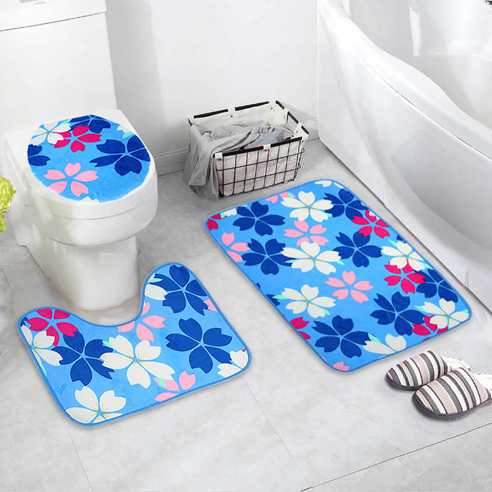 Набор ковриков для ванной и туалета 3 шт "Цветы на голубом"