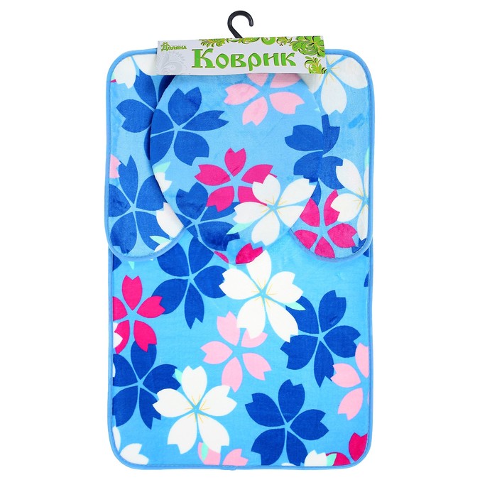 Набор ковриков для ванной и туалета 3 шт "Цветы на голубом"