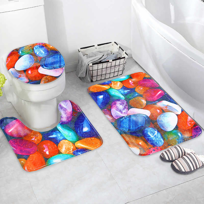 Набор ковриков для ванной и туалета 3 шт "Галька цветная"