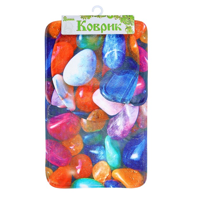 Набор ковриков для ванной и туалета 3 шт "Галька цветная"