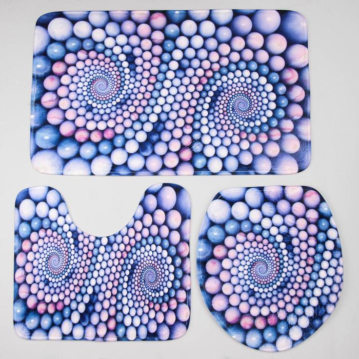 Набор ковриков для ванной и туалета 3 шт "Каменные завитки"