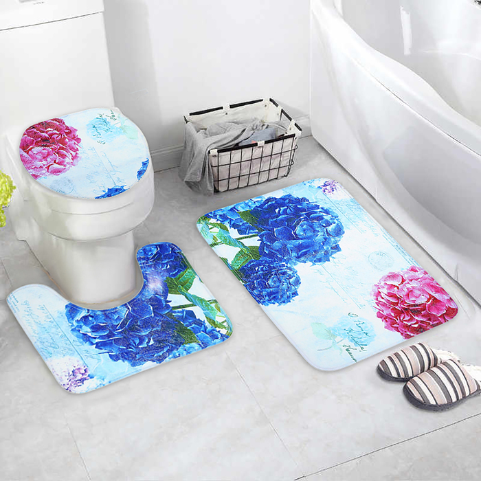 Набор ковриков для ванной и туалета 3 шт "Гортенизии"