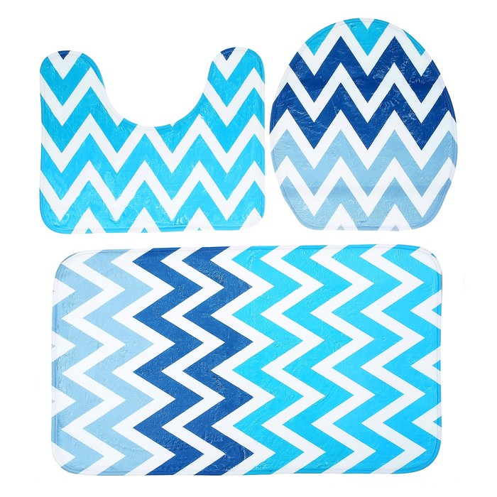 Набор ковриков для ванной и туалета 3 шт "Зигзаг"