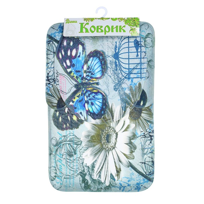 Набор ковриков для ванной и туалета 3 шт "Бабочка синяя"