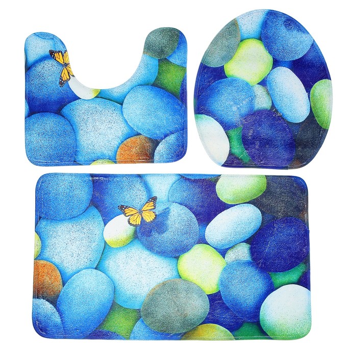 Набор ковриков для ванной и туалета 3 шт "Камни цветные"