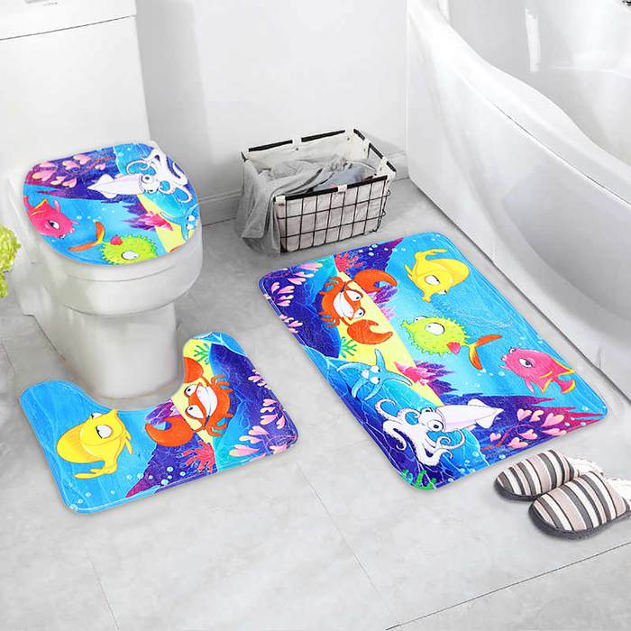Набор ковриков для ванной и туалета 3 шт "Рыбы"