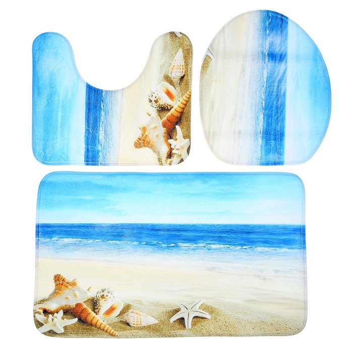 Набор ковриков для ванной и туалета 3 шт "Море"