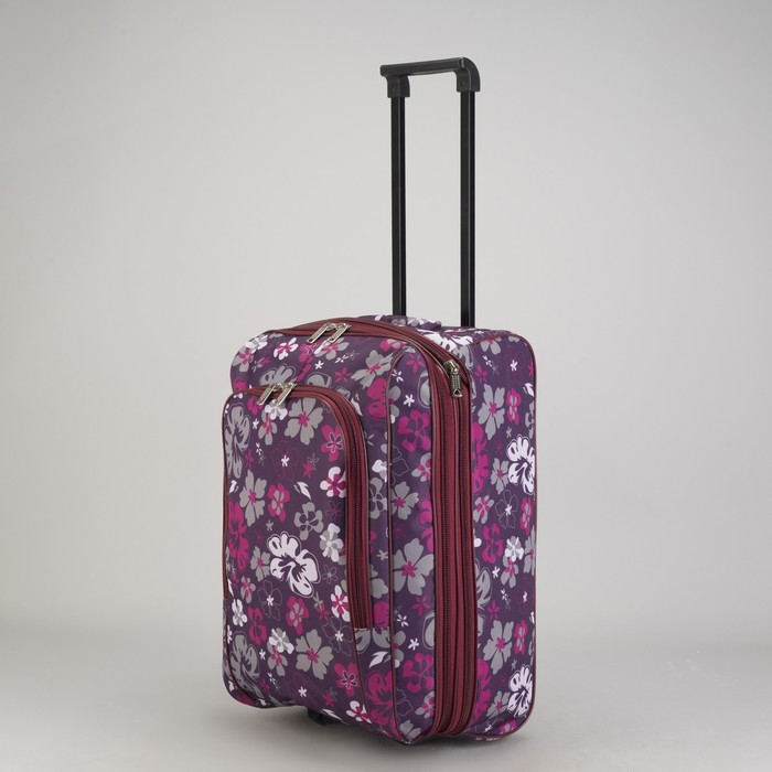 Чемодан малый "Цветы", отдел на молнии, наружный карман, цвет фиолетовый/бордовый