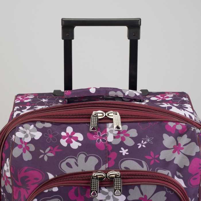 Чемодан малый "Цветы", отдел на молнии, наружный карман, цвет фиолетовый/бордовый