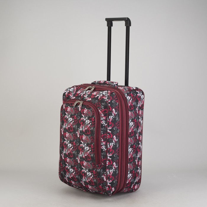 Чемодан малый "Сердца", отдел на молнии, наружный карман, цвет красный
