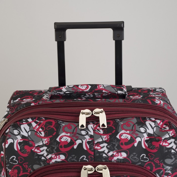 Чемодан малый "Сердца", отдел на молнии, наружный карман, цвет красный