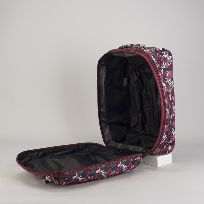 Чемодан малый "Сердца", отдел на молнии, наружный карман, цвет красный