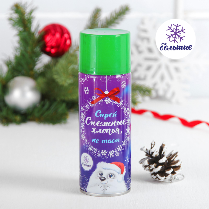 Спрей-снежные хлопья, 500 мл, нетающие, крупные, цвет зеленый