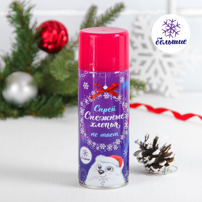 Спрей-снежные хлопья, 500 мл, нетающие, крупные, цвет фуксия