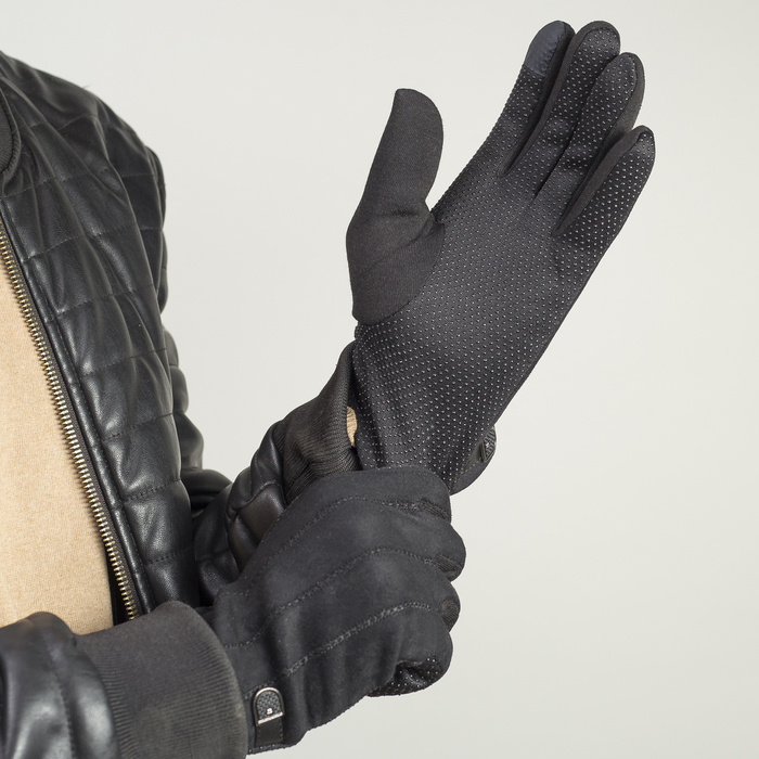 Перчатки мужские безразмерные, без подклада, для сенсорных экранов, цвет чёрный