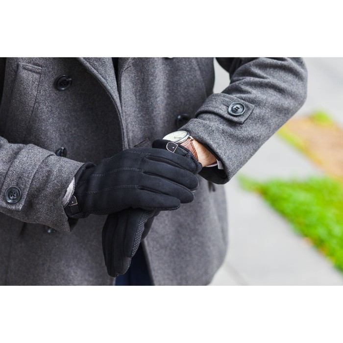 Перчатки мужские безразмерные, без подклада, для сенсорных экранов, цвет чёрный