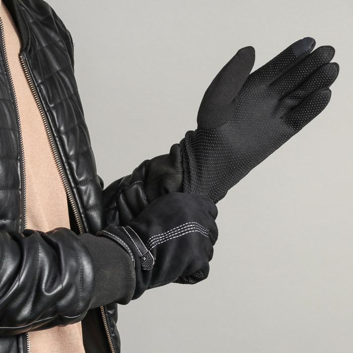 Перчатки мужские безразмерные, без подклада, для сенсорных экранов, цвет чёрный