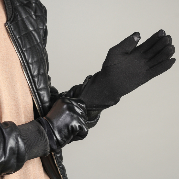 Перчатки мужские безразмерные, гладкие, комбинированные, без подклада, для сенсорных экранов, цвет чёрный