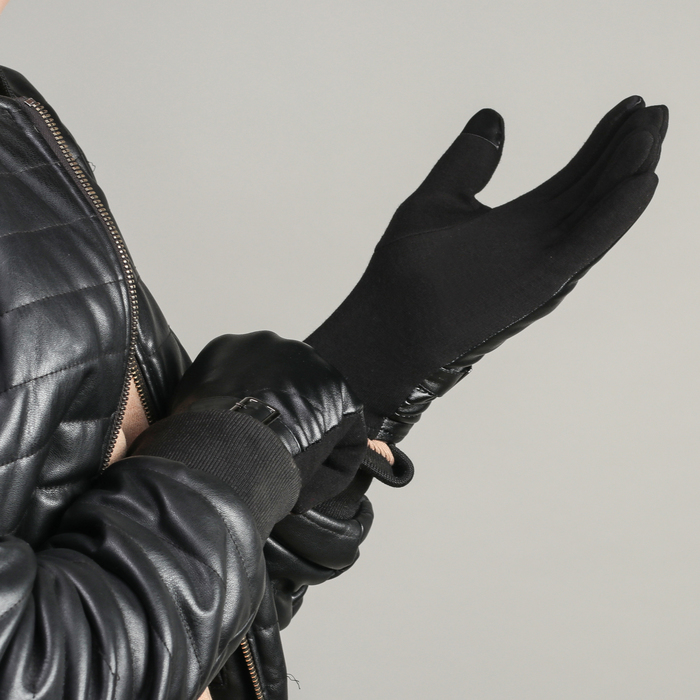 Перчатки мужские безразмерные, комбинированные, без подклада, для сенсорных экранов, цвет чёрный