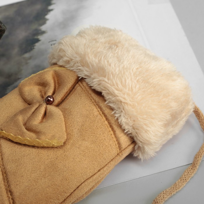 Варежки женские безразмерные, подклад искусственный мех, цвет бежевый