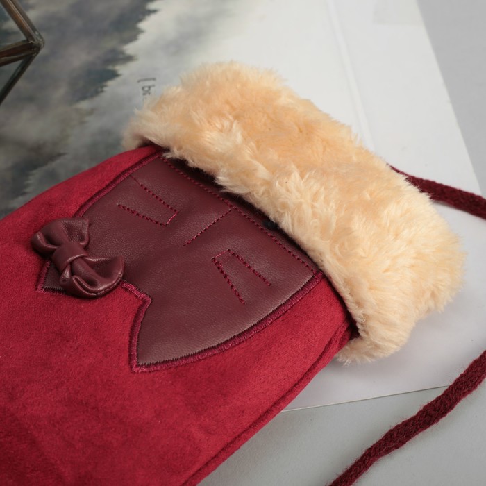 Варежки женские безразмерные, подклад искусственный мех, цвет бордовый