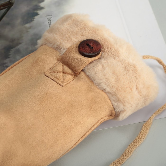 Варежки женские безразмерные, гладкие, подклад искусственный мех, цвет бежевый