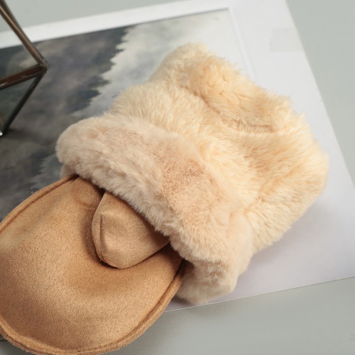 Варежки женские безразмерные, гладкие, подклад искусственный мех, цвет бежевый