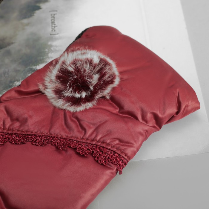 Перчатки женские утеплённые безразмерные, комбинированные, цвет бордовый