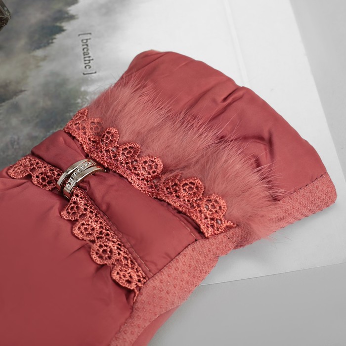 Перчатки женские утеплённые безразмерные, комбинированные, искусственный мех, для сенсорных экранов, цвет пудровый